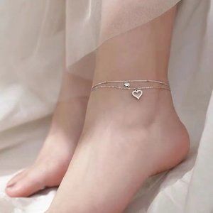NEW 925 Sterling Silver DoubleHeart Ankle Bracelet